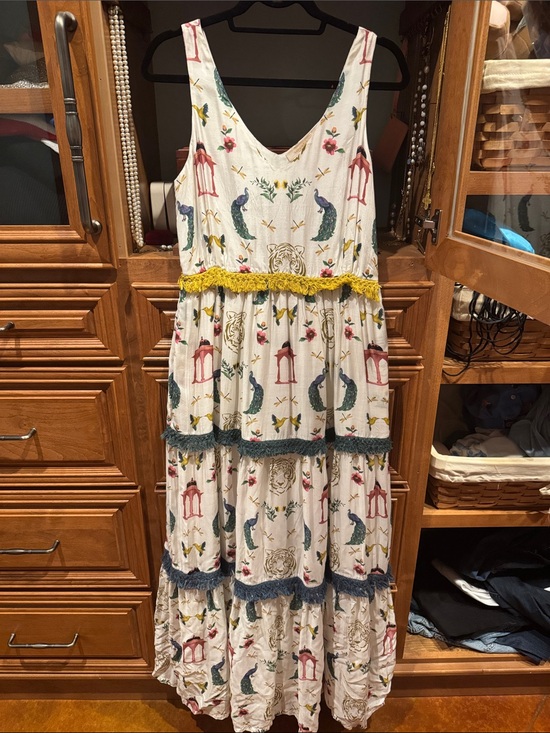 Verandah Dresses & Skirts - Boho White Maxi Dress with Multicolors and Pockets